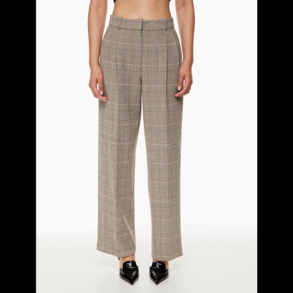 NWT Aritzia Babaton Pleated Pants in Beige Plaid - Picture 2 of 8